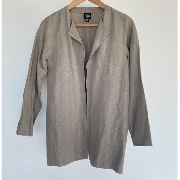 EILEEN FISHER Taupe Silk Linen Open Jacket Sz PP Minimal Luxe - Picture 1 of 15